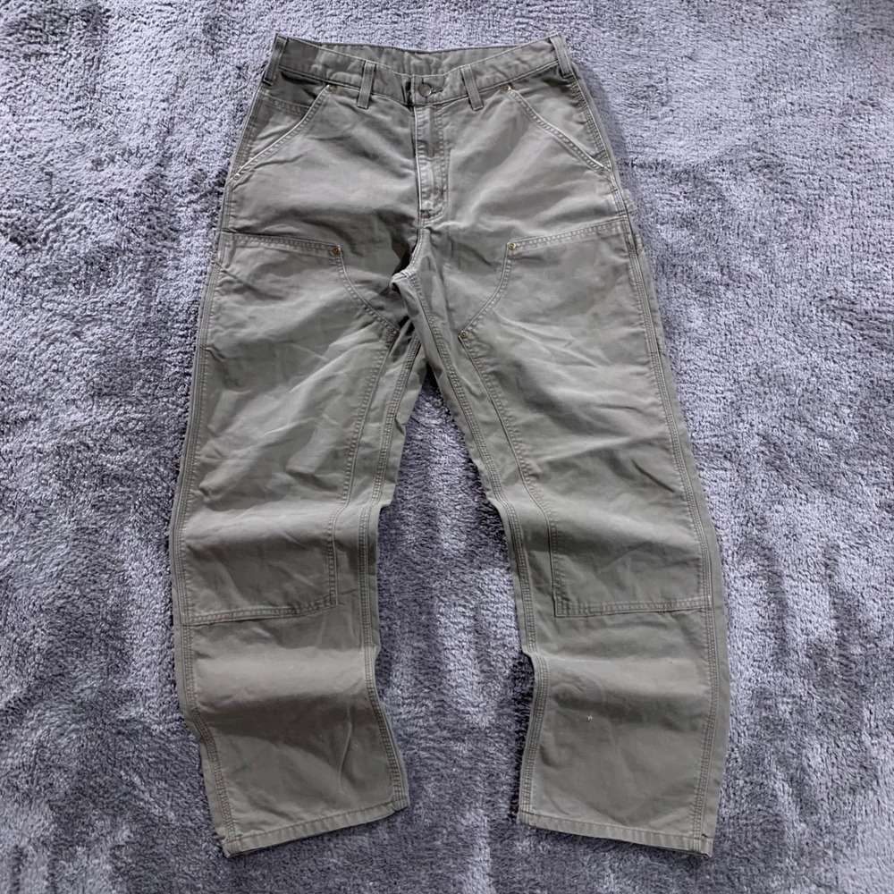 Carhartt Mens Double Knee Work Pants Olive Green Canvas 32x31 Y2K Baggy